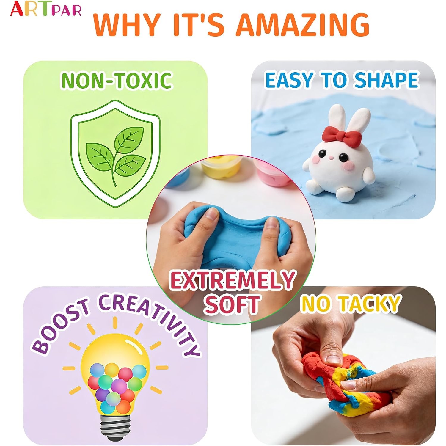 Air Dry Clay Kit, 56 Colors with 4 Sculpting Tools, detail view