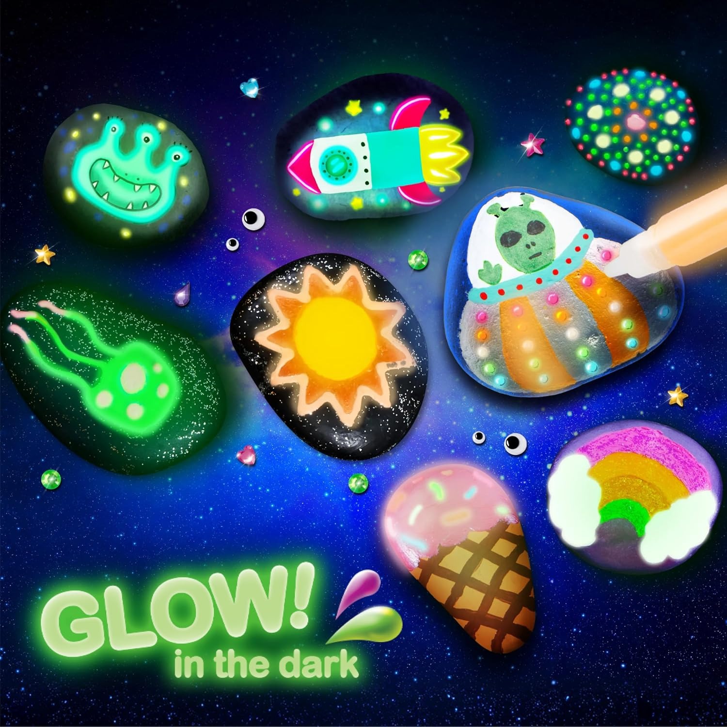 Glow in the Dark Rock Painting Kit (44 Pieces), detail view